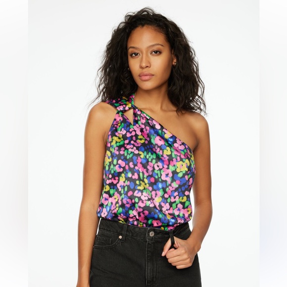 Dynamite satin finish printed bodysuit with one shoulder - Picture 3 of 14